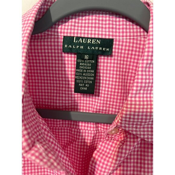 Lauren Ralph Lauren Red White Check Sz 16 Tie Waist Sleeveless Button Up Blouse - Picture 3 of 7